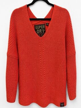 Superdry Coral/Rust Chunky Knit V-Neck Sweater Size US 8